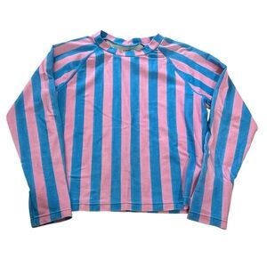 J. Crew Crewcuts SZ Blockprints Rash Guard in Pink Blue Stripe - Size 6/7